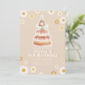 Cute Boho Beige Daisy Girl Anniversaire Invitation (Debout devant)