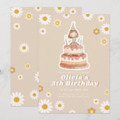 Cute Boho Beige Daisy Girl Anniversaire Invitation (Devant / Derrière)