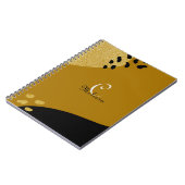 Cute Boho Black en Gold Custom Monogram Name Notitieboek (Linkerzijde)