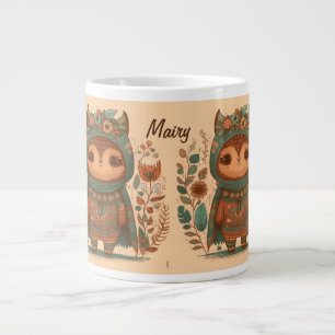 Cute boho bloemige uil aangepast extra grote beker