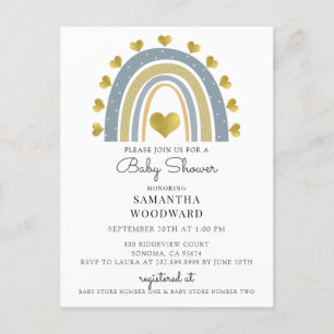 Cute Boho Blue Rainbow Baby Boy Shower Invitation
