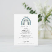 Cute Boho Blue Rainbow Baby Boy Shower Invitation (Debout devant)