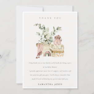 Cute Boho Blush Nursery Foliage Girl Baby shower Bedankkaart