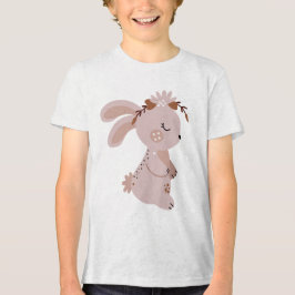 Cute Boho Bunny with Floral Headband  Tri-Blend Shirt