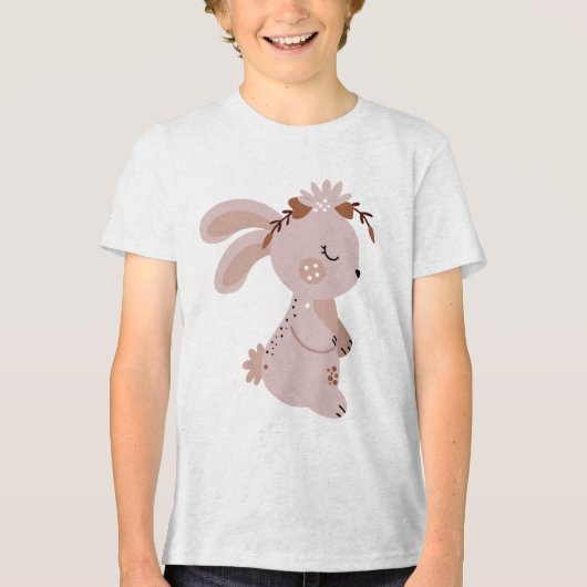 Cute Boho Bunny with Floral Headband Tri-Blend Shirt (Voorkant)