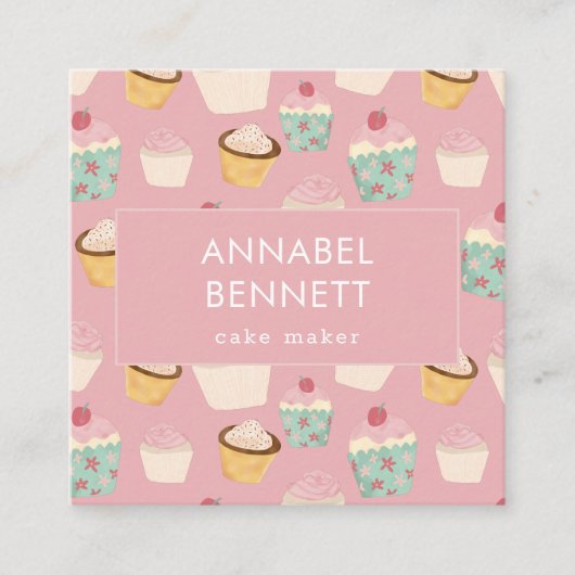Cute Boho Cupcake Pattern Vierkante Visitekaartje (Voorkant)