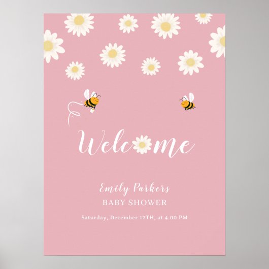 Cute Boho Daisy Baby shower  Affiche de bienvenue (Devant)