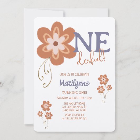 Cute Boho Daisy Onederful First Birthday Kaart (Voorkant)