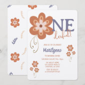 Cute Boho Daisy Onederful First Birthday Kaart (Voorkant / Achterkant)