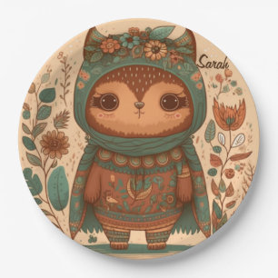 Cute boho floral owl custom papieren bordje