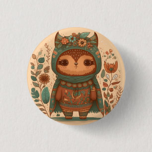 Cute boho floral owl ronde button 3,2 cm