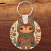 Cute boho floral owl sleutelhanger (Voorkant)