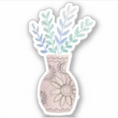 Cute Boho Floral Vase Blue Sticker (Voorkant)