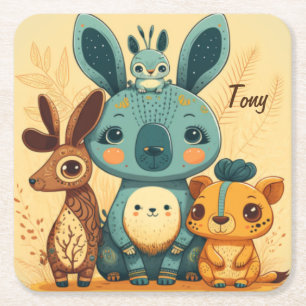 Cute boho florale konijn vierkante kartonnen onderzetter