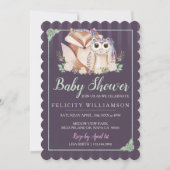 Cute Boho Forest Fox & Owl Baby shower Invitation Kaart (Voorkant)