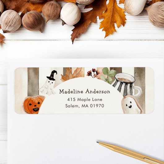 Cute Boho Halloween Ghost Pumpkin Baby Shower Etiket