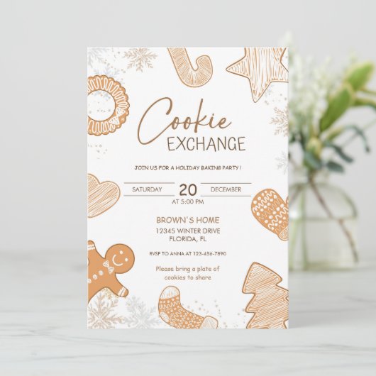 Cute Boho Holiday Cookie Exchange Invitation (Debout devant)