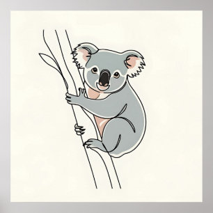 Cute Boho Koala Lijn Kunst Poster