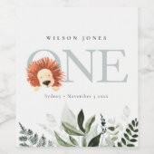 Cute Boho Lion Foliage 1e eerste verjaardag Wijn Etiket (Enkel label)