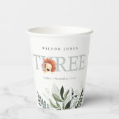 Cute Boho Lion Foliage 3rd Third Birthday Party Papieren Bekers (Achterkant)