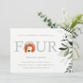 Cute Boho Lion Foliage 4e Invitation d'anniversair (Debout devant)