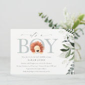 Cute Boho Lion Foliage Het is Jongen Baby shower I Bedankkaart (Staand voorkant)