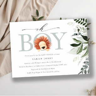 Cute Boho Lion Foliage Oh Boy Baby shower Invite Bedankkaart