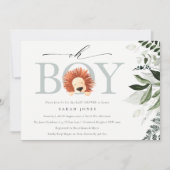Cute Boho Lion Foliage Oh Boy Baby shower Invite Bedankkaart (Voorkant)
