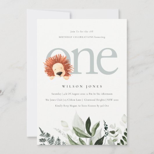 Cute Boho Lion Foliage Premier Invitation de fête (Devant)