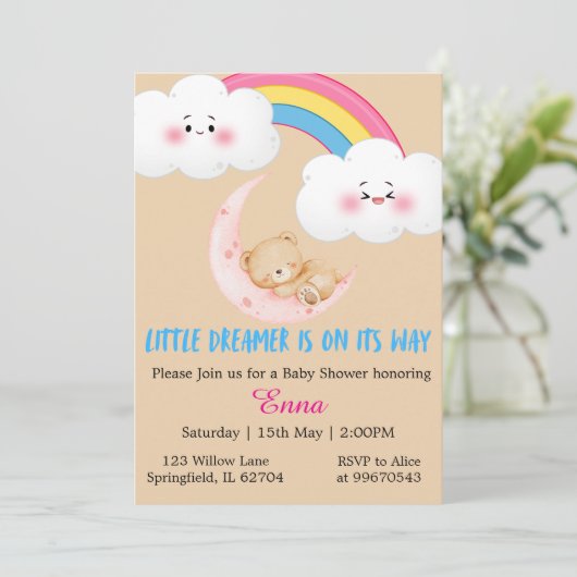 Cute Boho Little Dreamer Baby Shower Invitation  (Debout devant)
