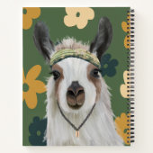 Cute Boho Llama - Green Retro Flowers Notitieboek (Achterkant)