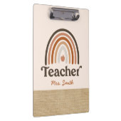 Cute Boho Modern Rainbow Faux Burlap Teacher Klembord (Rechts)