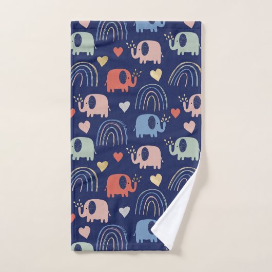 Cute Boho Navy Blue Elephant Motif (Serviette à main)
