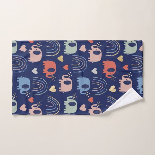 Cute Boho Navy Blue Elephant Motif (Serviette à main)