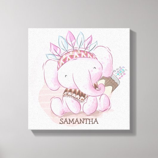 Cute boho olifant meisje kinderkamer canvas afdruk (Voorkant)
