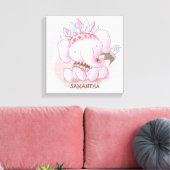 Cute boho olifant meisje kinderkamer canvas afdruk (Insitu (Woonkamer))