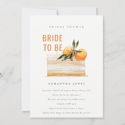 Cute Boho Orange Fruit Fête des mariées Invitation (Devant)