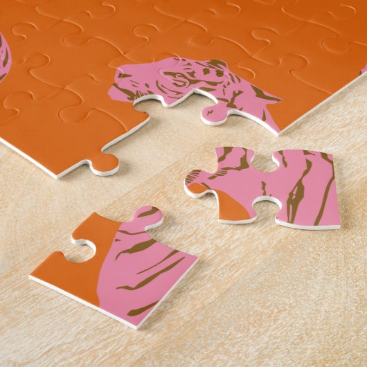 Cute Boho Oranje en Roze Tiger Art Pattern Legpuzzel (Zijkant)