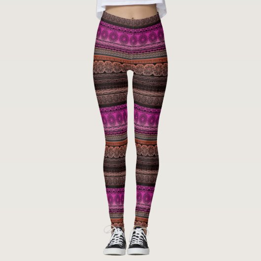 Cute Boho Print Fabric Roze Oranje gradiënt Leggings (Voorkant)