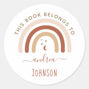 Cute Boho Rainbow Bohemian Moon & Stars Terracotta Ronde Sticker