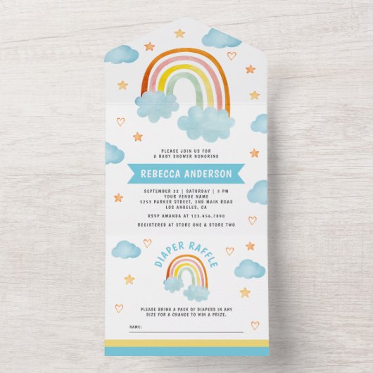 Cute Boho Rainbow Clouds Baby shower All In One Uitnodiging (Binnen)