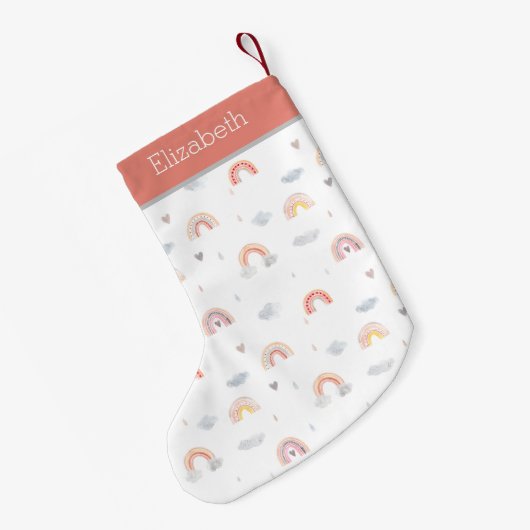 Cute Boho Rainbow en Clouds Pattern Kleine Kerstsok (Achterkant (Hangend))