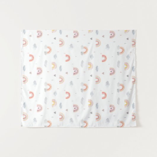 Cute Boho Rainbow en Clouds Wandkleed (Voorkant (horizontaal))