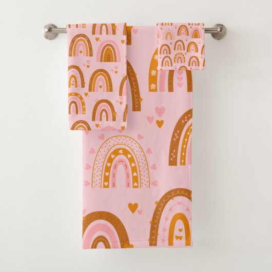 Cute Boho Rainbow Hearts Motif en rose orange (En situation)