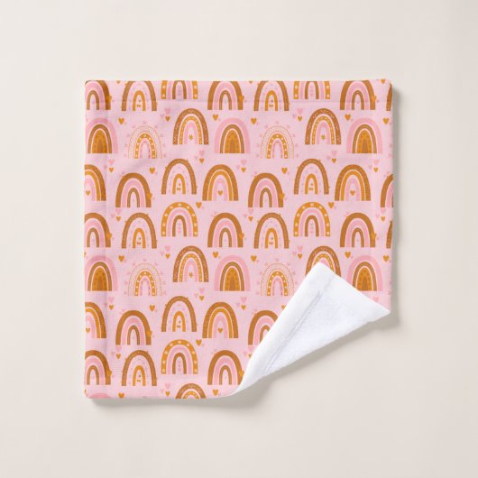 Cute Boho Rainbow Hearts Motif en rose orange (Gant de toilette)