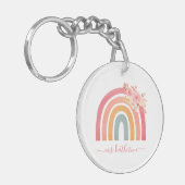 Cute Boho Rainbow met Waterverf Roze Florals Sleutelhanger (Voorkant Links)