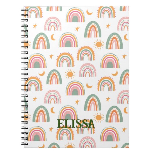 Cute Boho Rainbow Pattern Name Personalized Notitieboek (Voorkant)