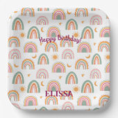 Cute Boho Rainbow Pattern Name Personalized Papieren Bordje (Voorkant)