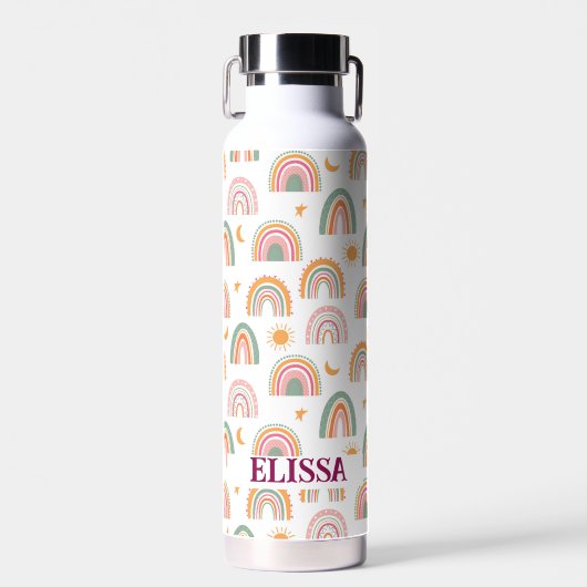 Cute Boho Rainbow Pattern Name Personalized Waterfles (Voorkant)