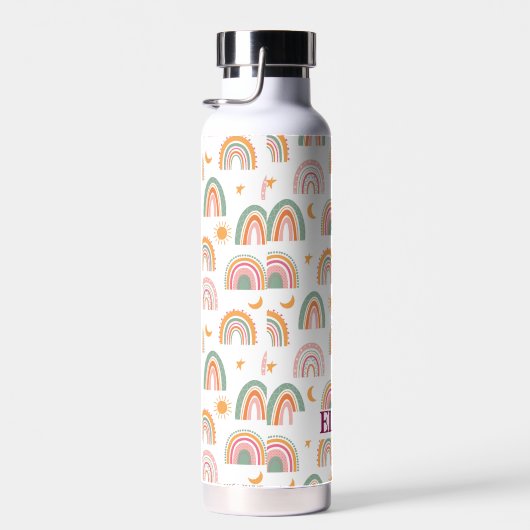 Cute Boho Rainbow Pattern Name Personalized Waterfles (Rechts)